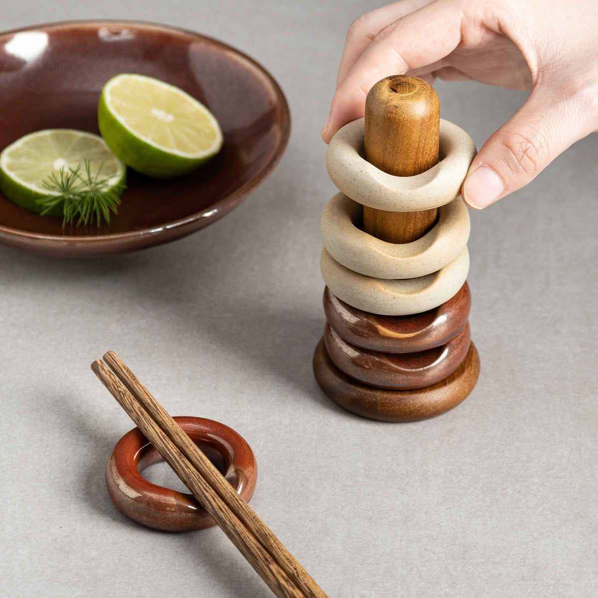 Japanese Ceramic Chopstick Rest Set with Storage Rack - Multiple Colors