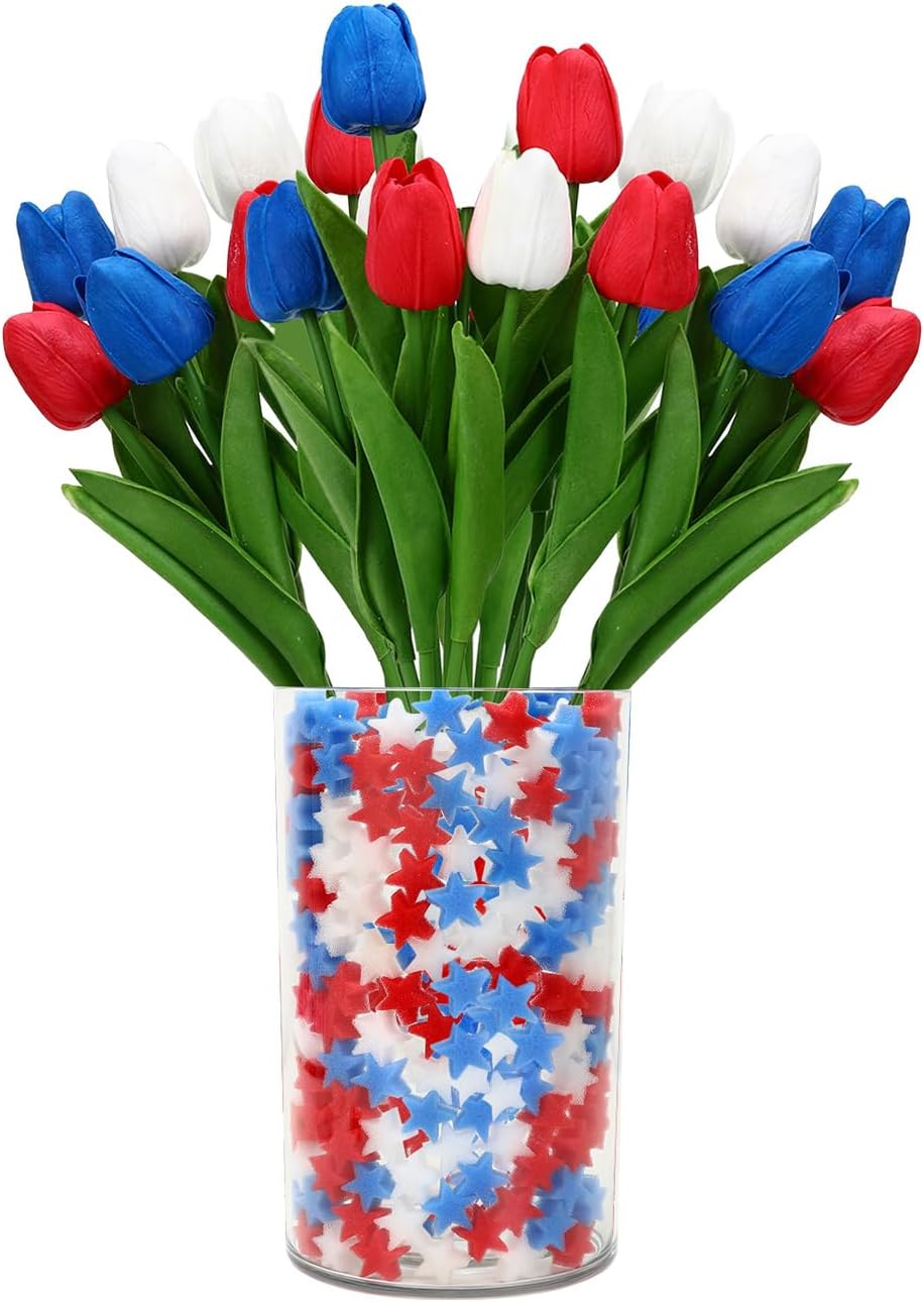 4th of July Artificial Tulips & Sponge Stars - 12 Pcs Set