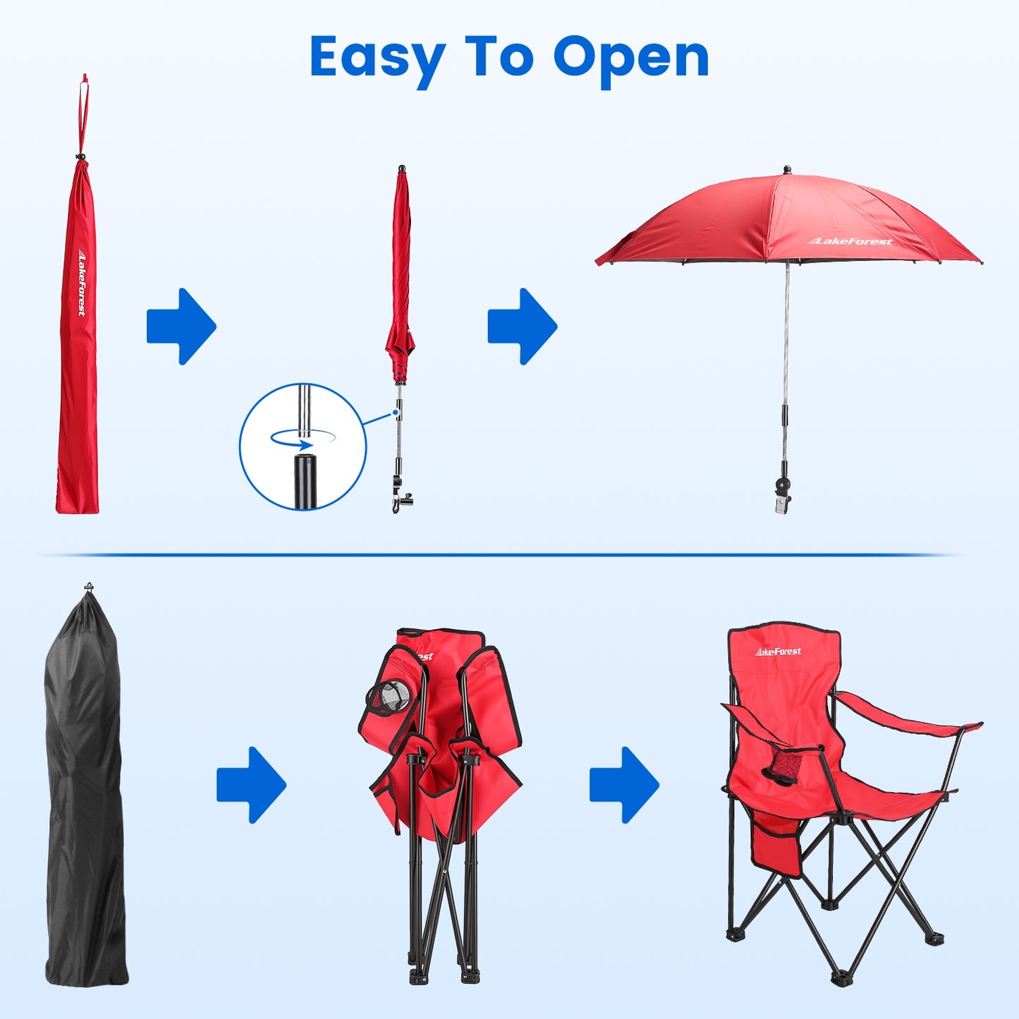 Foldable Camping Chair with Umbrella & Cup Holder - 330LBS