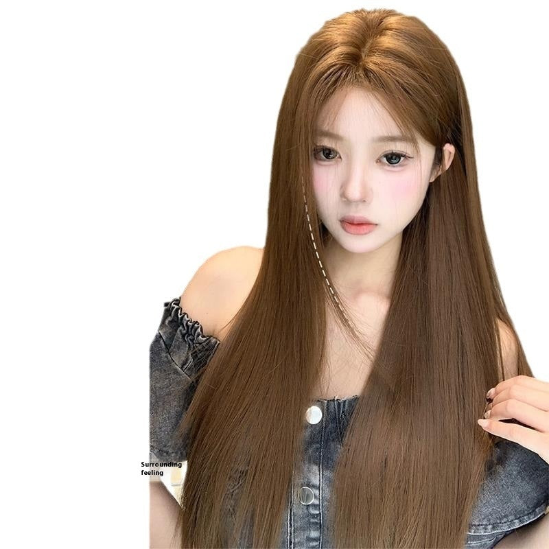 Long Straight Lace Wigs for Women - Warm Brown, Center Parted Synthetic Hair