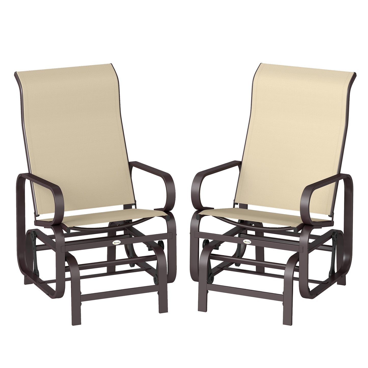 Outdoor Glider Chair Set of 2 - Lightweight Metal & Mesh - Khaki
