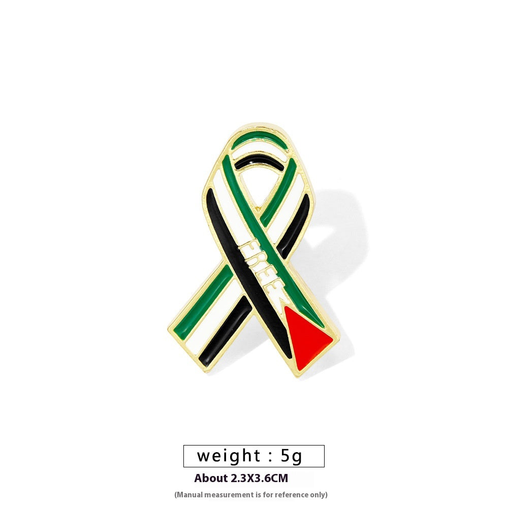 Free Palestine Flag Brooch Pin - Gold & Black Badge for Clothes & Accessories