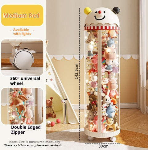 Kids Doll Storage Bucket with Zipper and Light Options - Plush Toy Organizer