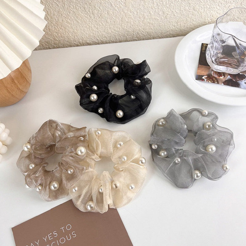 Elegant Organza Pearl Hair Ring Large Intestine Style Retro Hair Accessory
