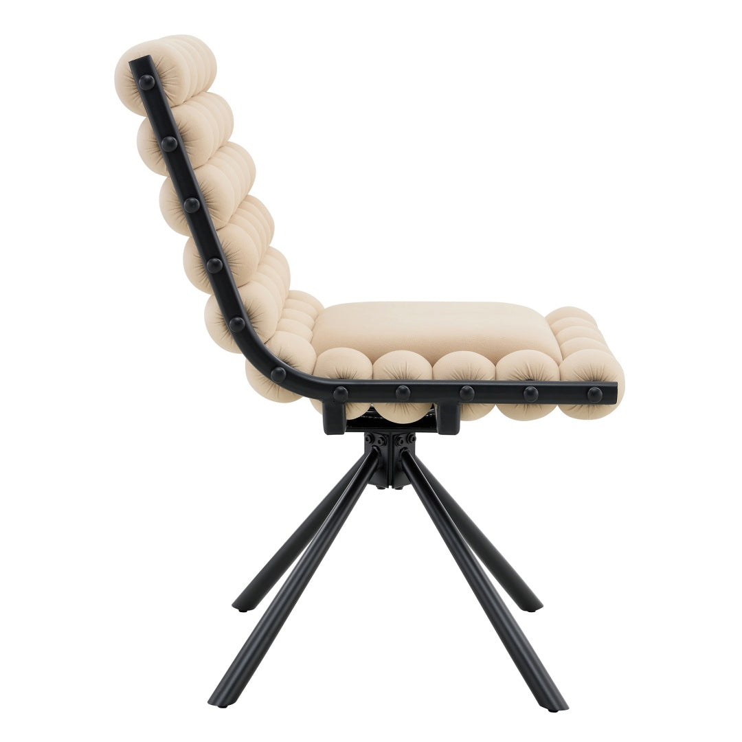 Set of 2 Beige Velvet Dining Chairs with Black Legs