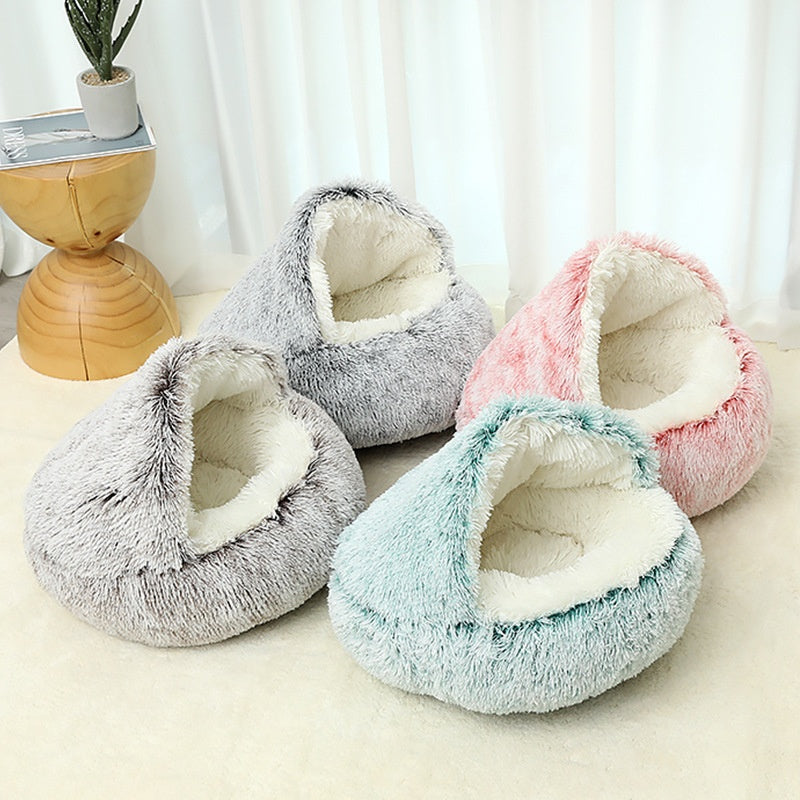 Semi Enclosed Pet Cat Bed & Dog House - Soft Plush Nest for Small to Large Pets