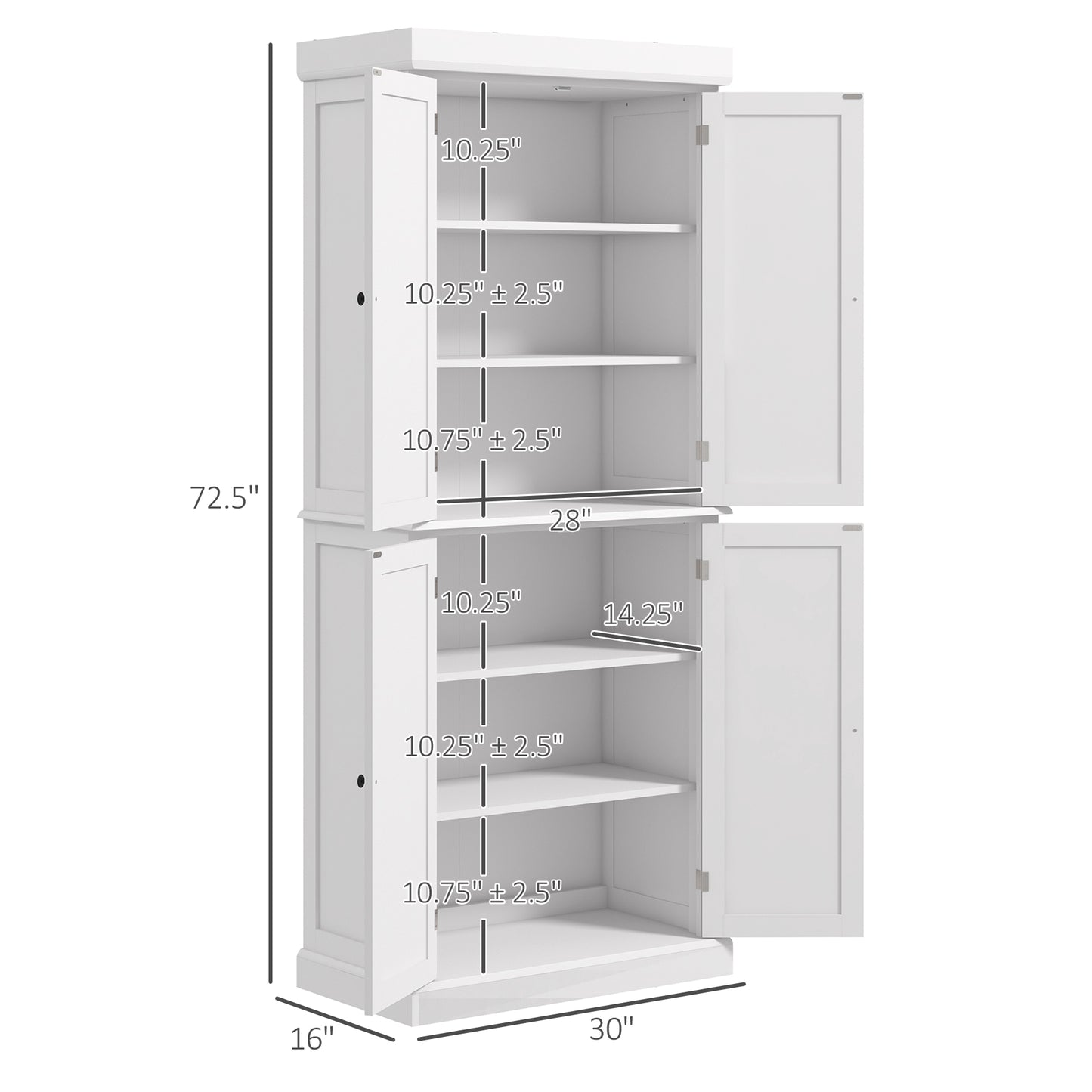 72" Freestanding Kitchen Pantry Storage Cabinet - White