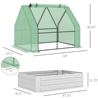 Galvanized Raised Garden Bed with Greenhouse Cover - Outdoor Planter Box