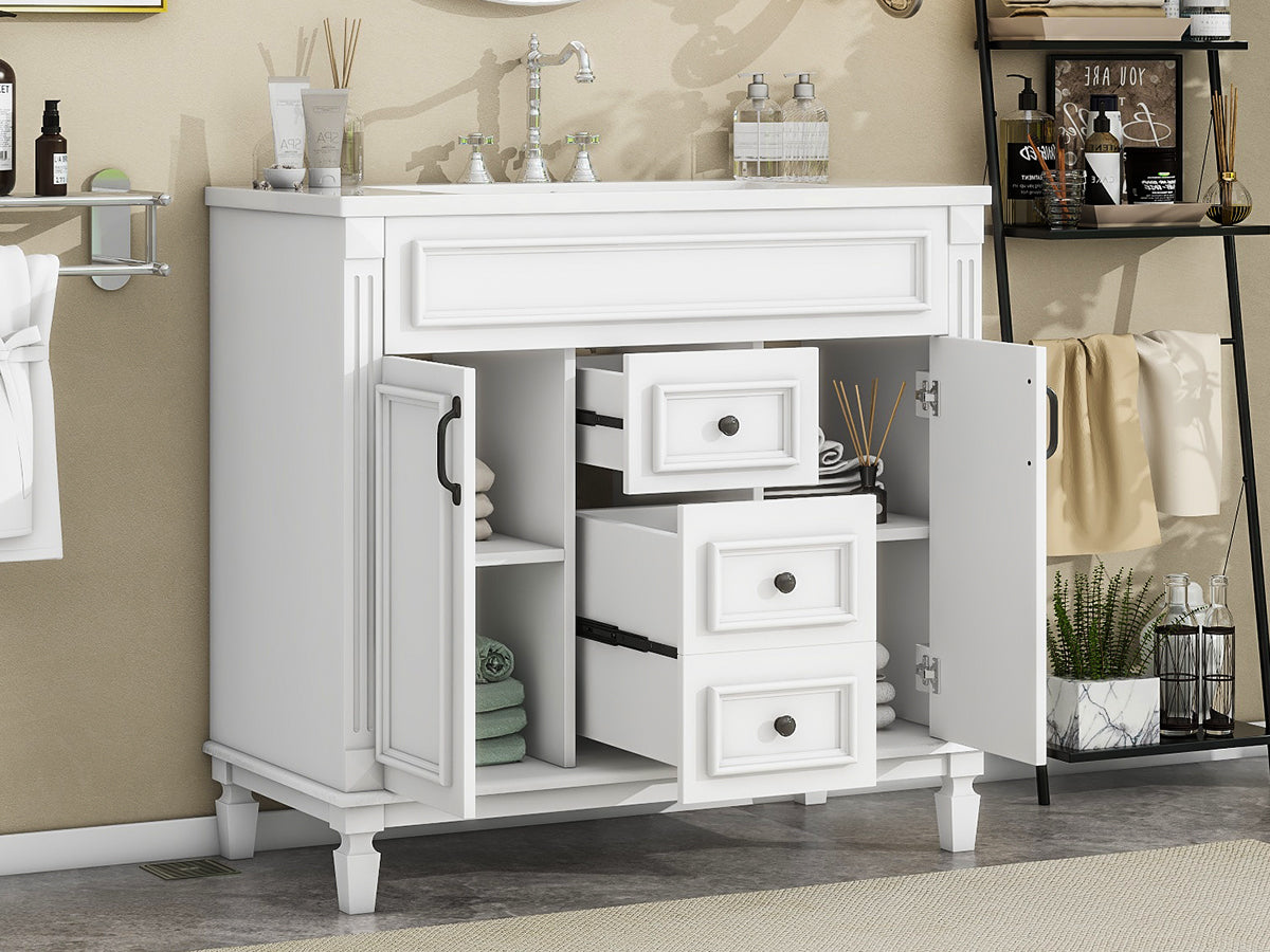 36-Inch Modern Bathroom Vanity with Sink & Storage Cabinet - White