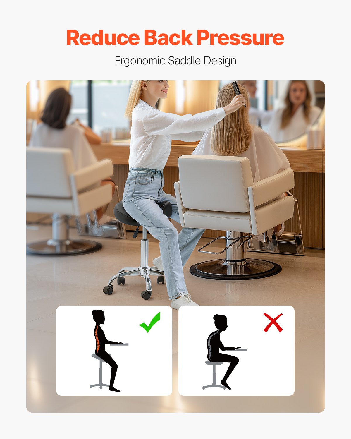 Ergonomic Saddle Stool with Wheels - Height Adjustable Black
