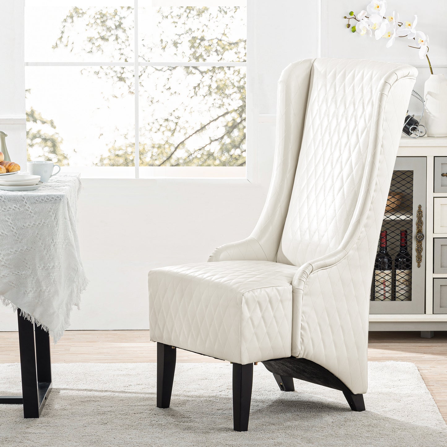 High-Back Faux Leather Accent Chair - White Wingback Design