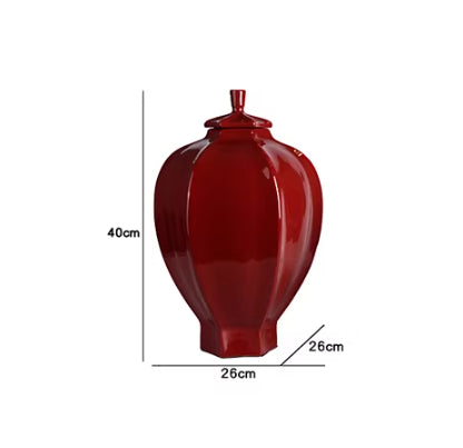 Red Hexagonal Ceramic Vase Ornament - Small & Large Sizes