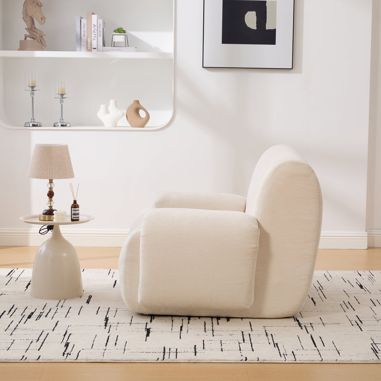 Modern Upholstered Accent Chair - Beige Chenille Armchair