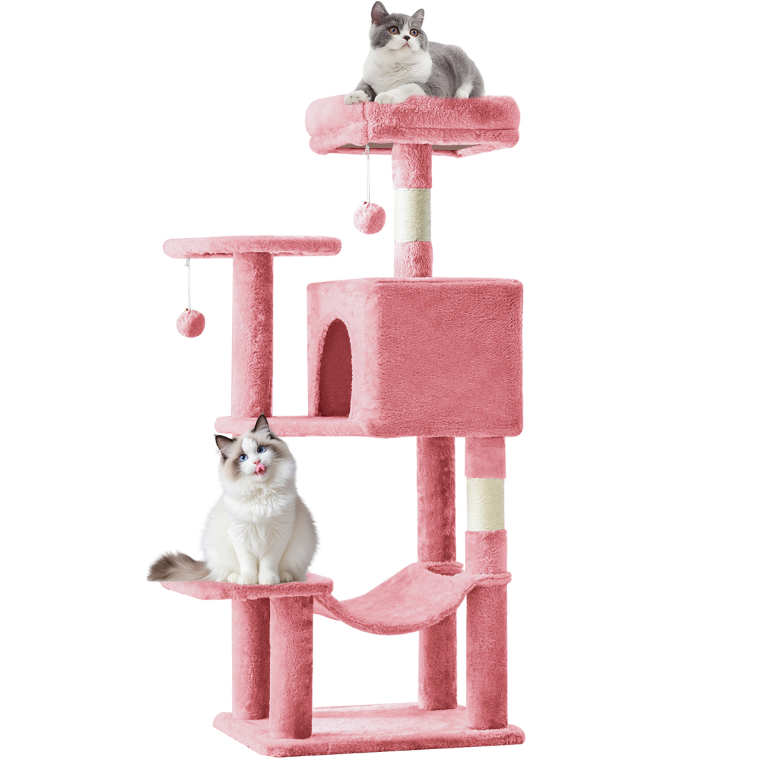 44-Inch Multi-Level Cat Tree Tower with Scratching Posts, Platforms & Hammock