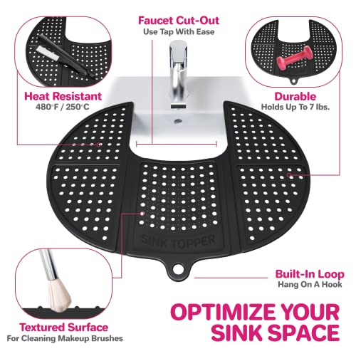 Foldable Silicone Sink Cover - Black, 50x37cm, Top Of Sink Protector