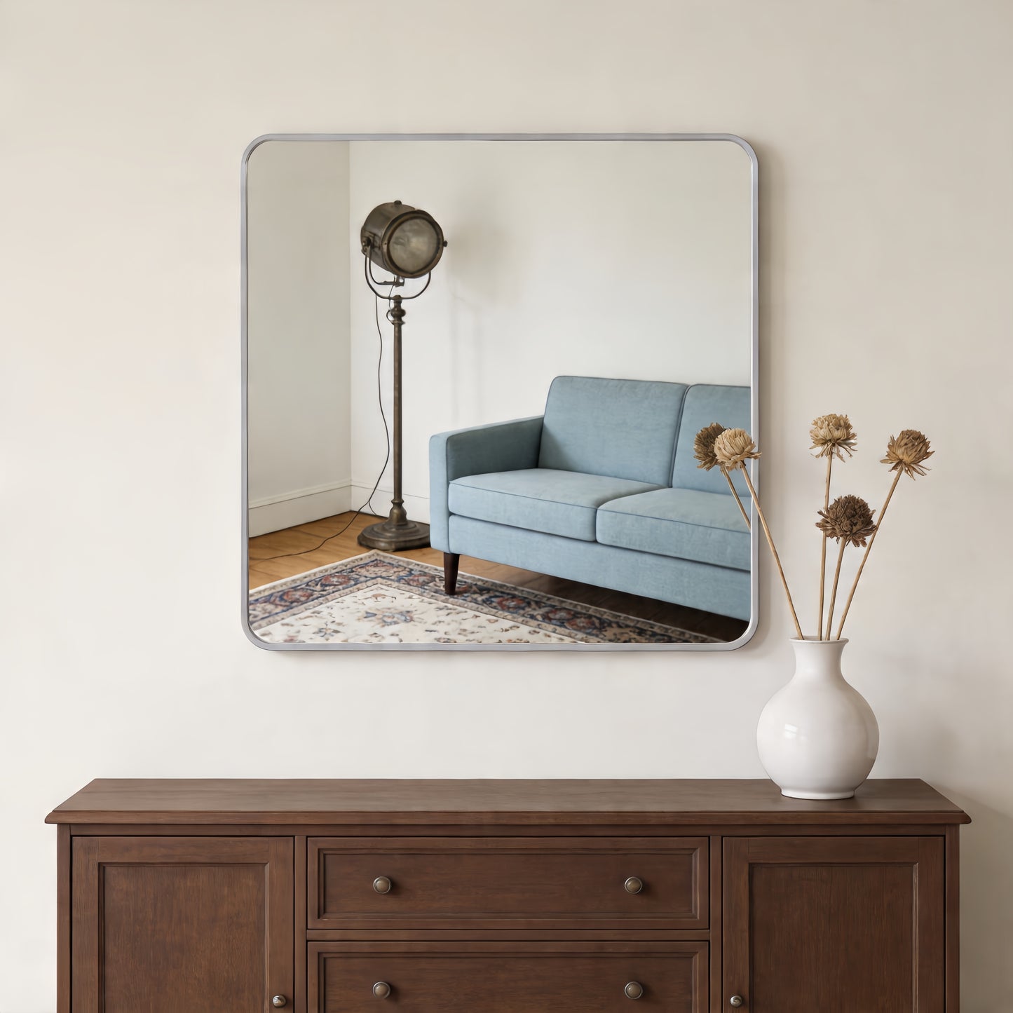 36-Inch Silver Metal Framed Square Wall Mirror