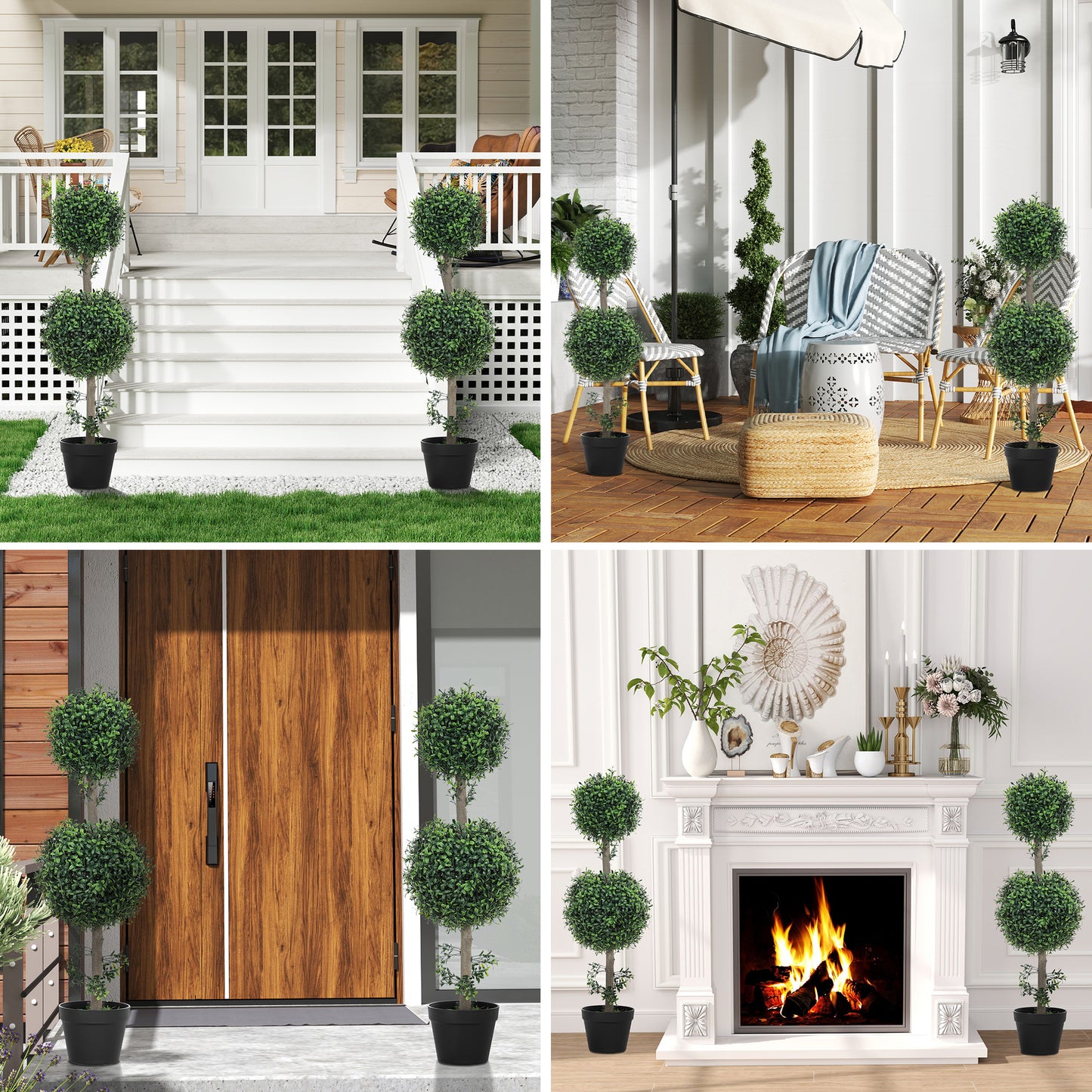 Set of 2 Boxwood Topiary Trees - UV-Protected Artificial Plants