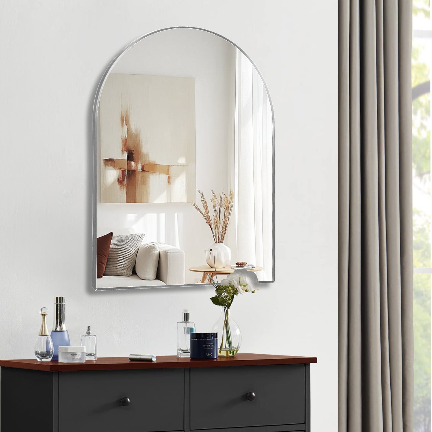 30x40 Inch Arched Silver Metal Framed Wall Mirror