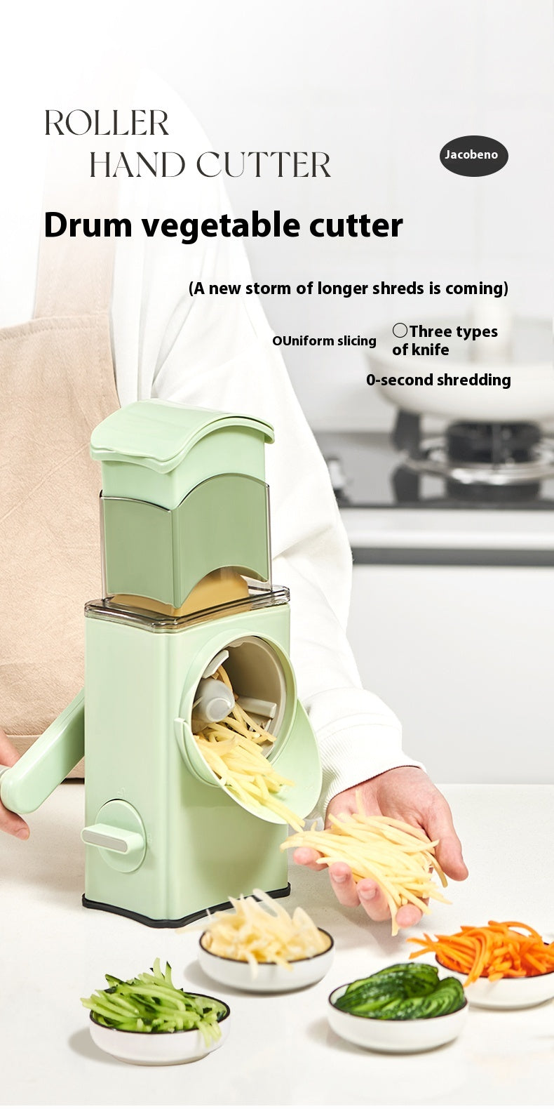 Multi-functional Hand Guard Kitchen Drum Shredder - Green Manual Vegetable Cutter