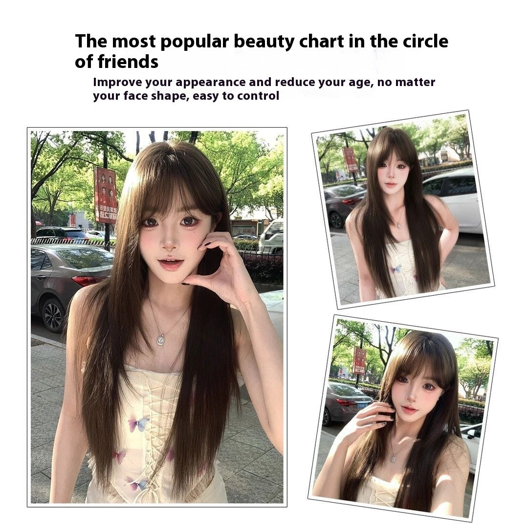 Black Tea-Like Hair Wig - Natural Look Synthetic Hair Extension