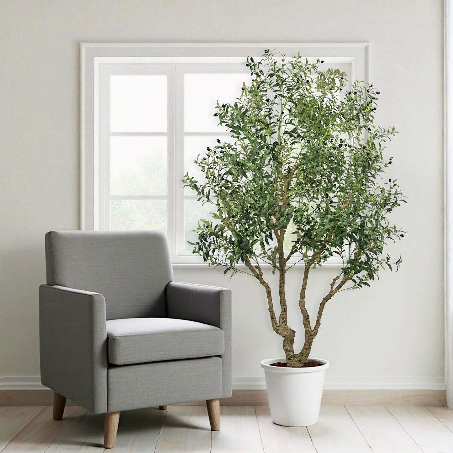 8FT Tall Artificial Olive Tree - Lifelike Faux Potted Plant