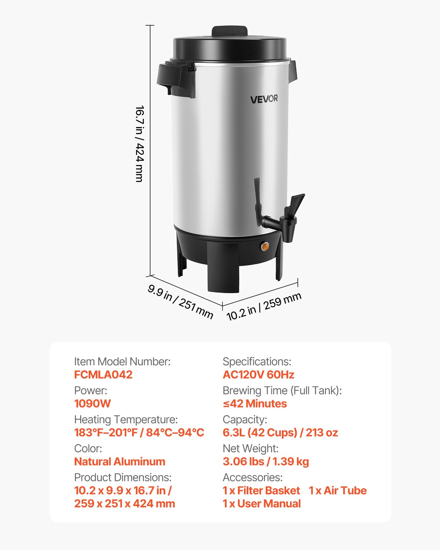 40-Cup Commercial Coffee Urn with Dripless Faucet - 203oz Hot Beverage Dispenser