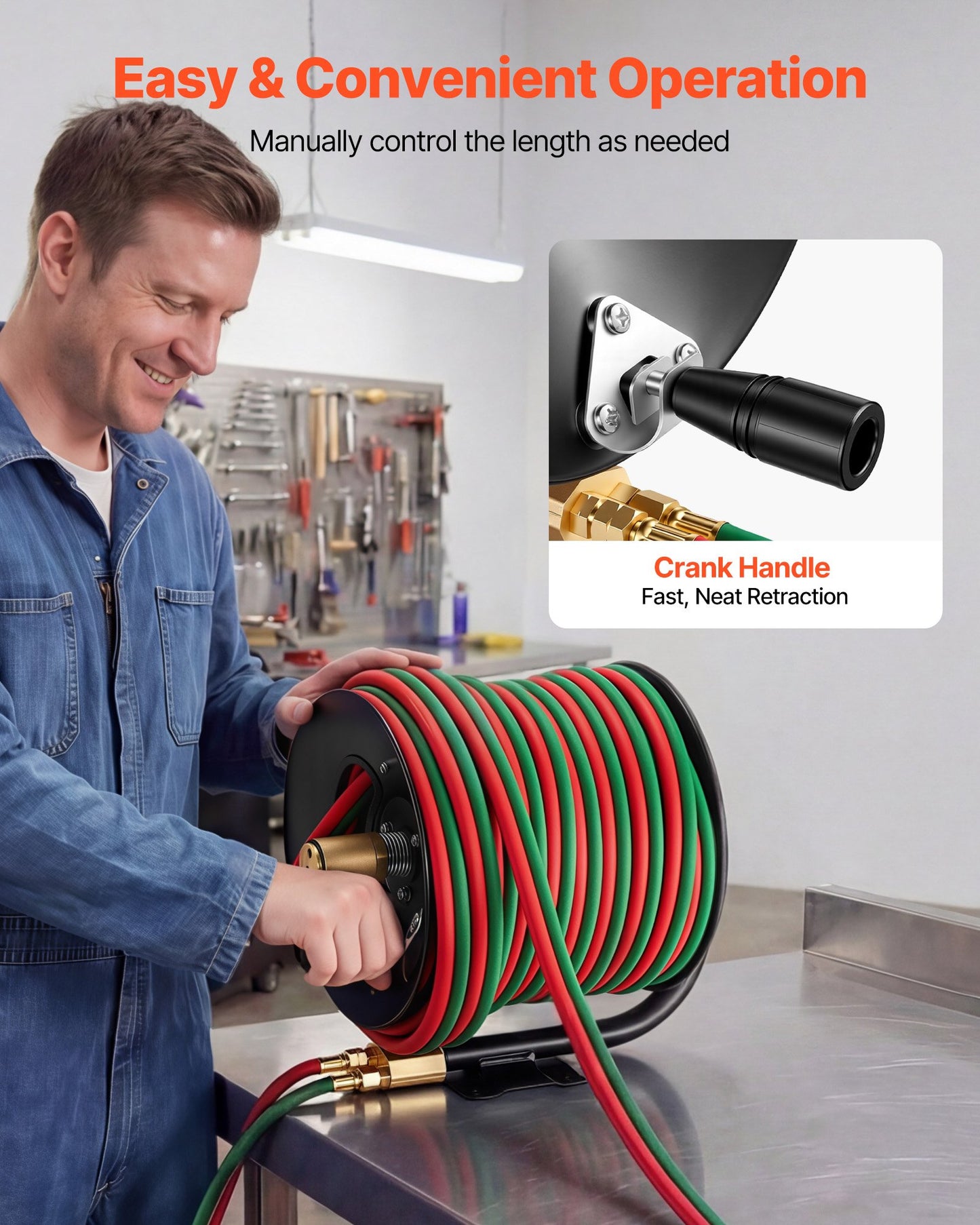 Retractable Welding Hose Reel with 1/4 Inch 100FT Rubber Hoses for Oxygen & Acetylene