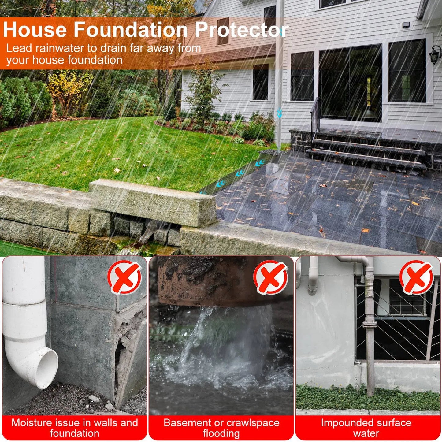 Flexible Extendable Gutter Downspout Extension Kit for House Foundation Protection - Black