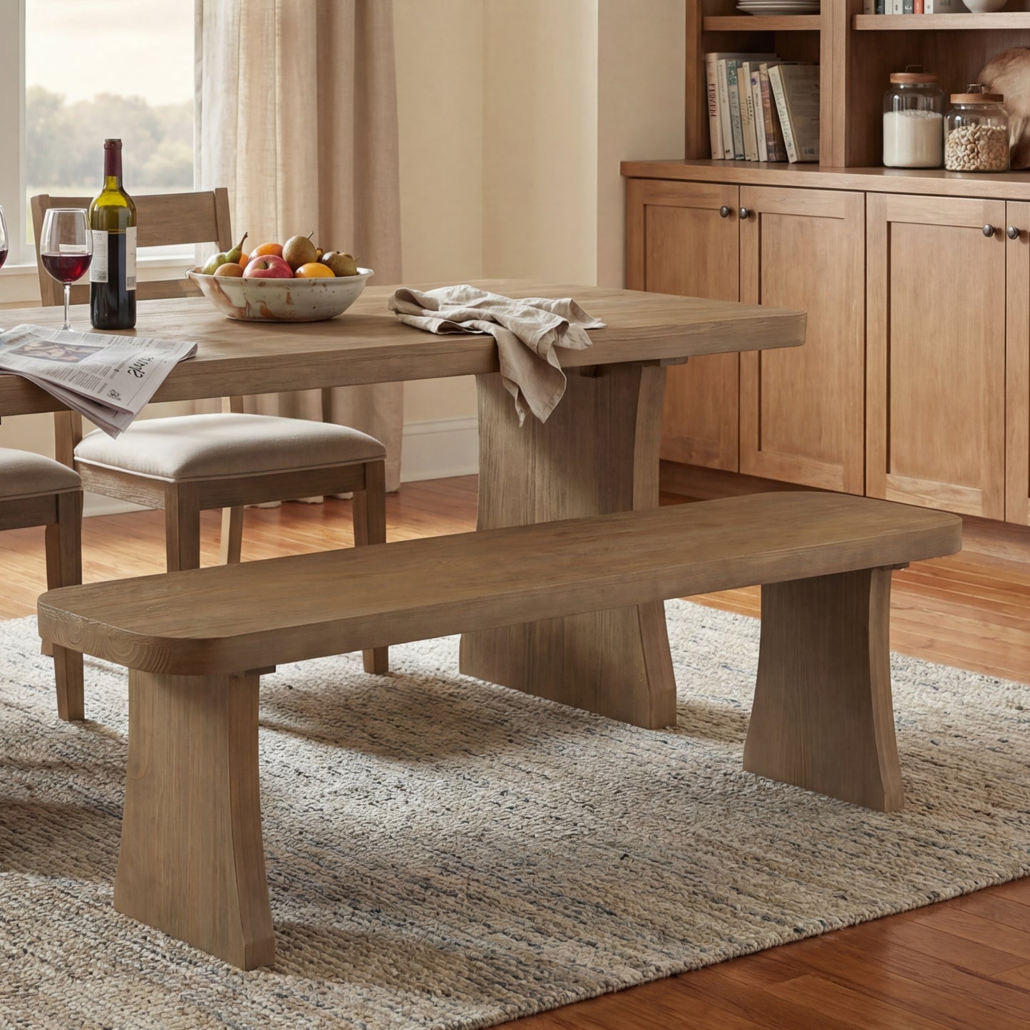 Solid Pine Indoor Dining Bench - 62.9"L, 350lbs Capacity