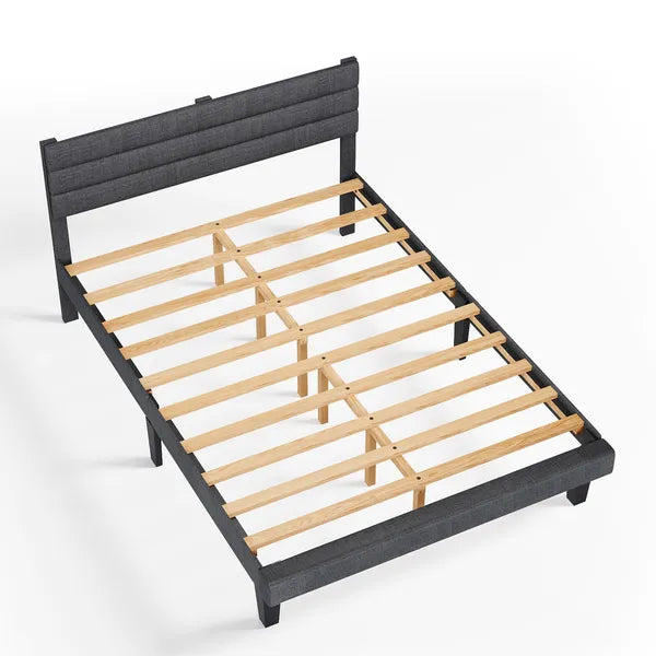 Queen Size Dark Gray Tufted Platform Bed Frame - Linen Upholstery