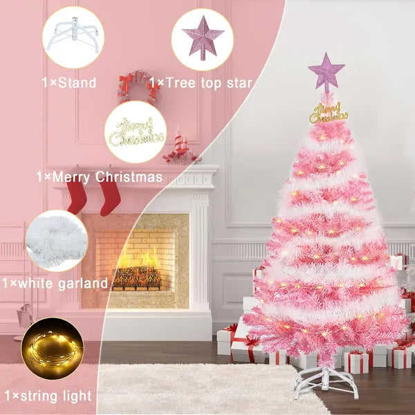 4FT Pink Artificial Christmas Tree with Metal Stand - Holiday Decor