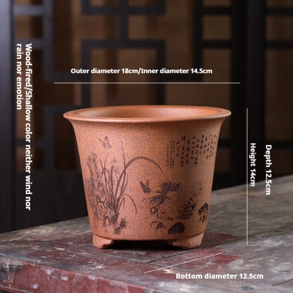 Tall Slanted-Mouth Zisha Flower Pot with Classical Design for Home & Garden
