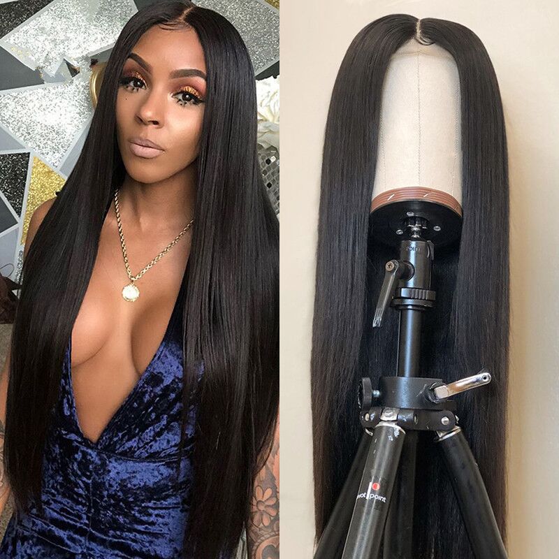 Ladies Long Straight Synthetic Wig - Black, Mid-Length, Natural Look