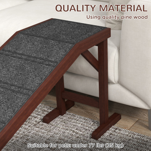 Dog Ramp for Bed with Non-Slip Carpet and Top Platform - 74 x 16 x 25 inches, Brown