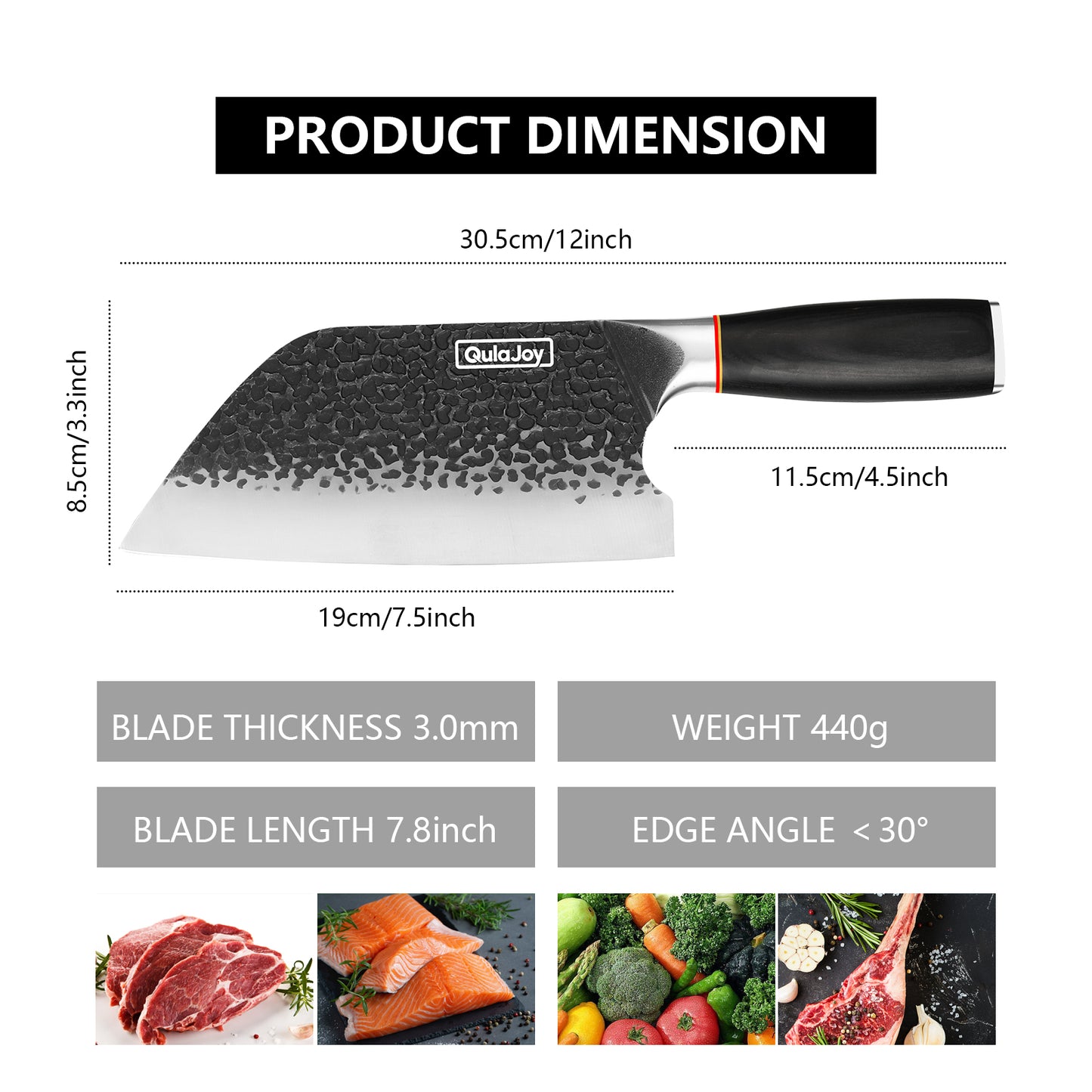 High Carbon Stainless Steel Meat Cleaver Knife - 7.3 Inch Professional Chef Knife