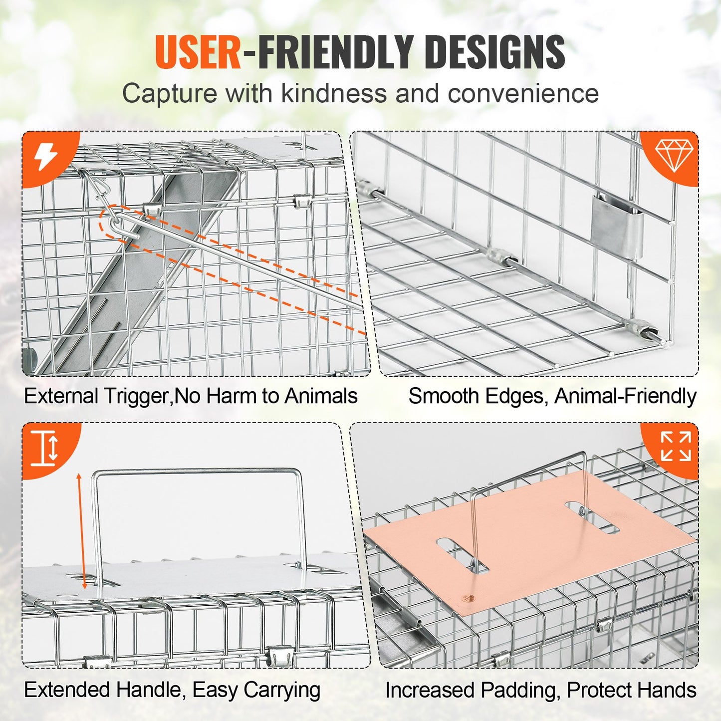 24-Inch Humane Animal Cage Trap for Raccoons, Cats, Rabbits, Squirrels