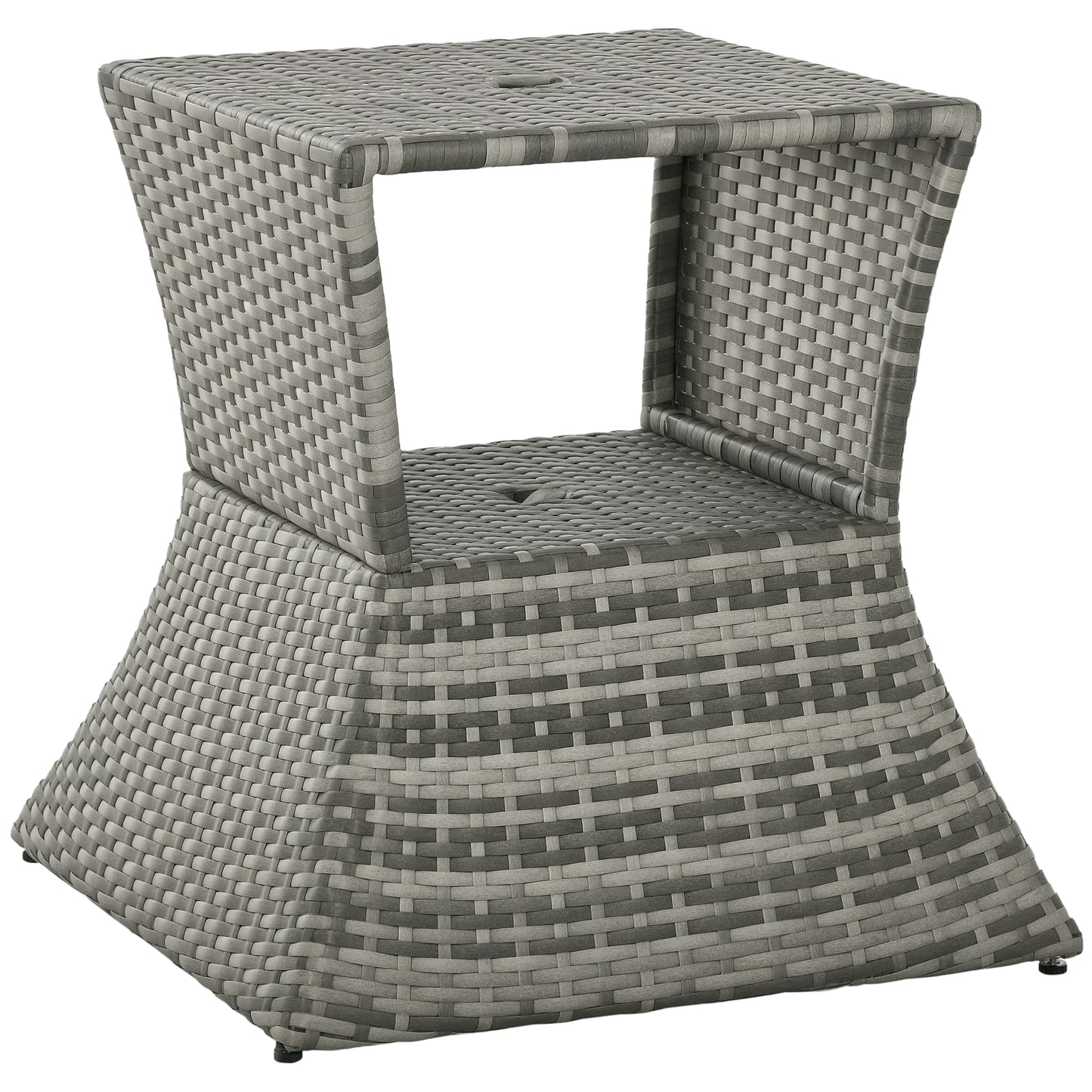 Outdoor Rattan Wicker Side Table with Umbrella Hole - Gray