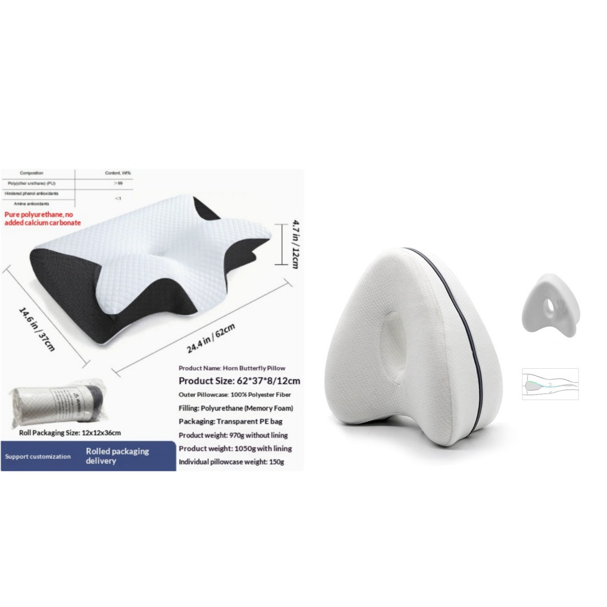 Butterfly-Shaped Memory Foam Pillow with Removable Cover for Home & Decor