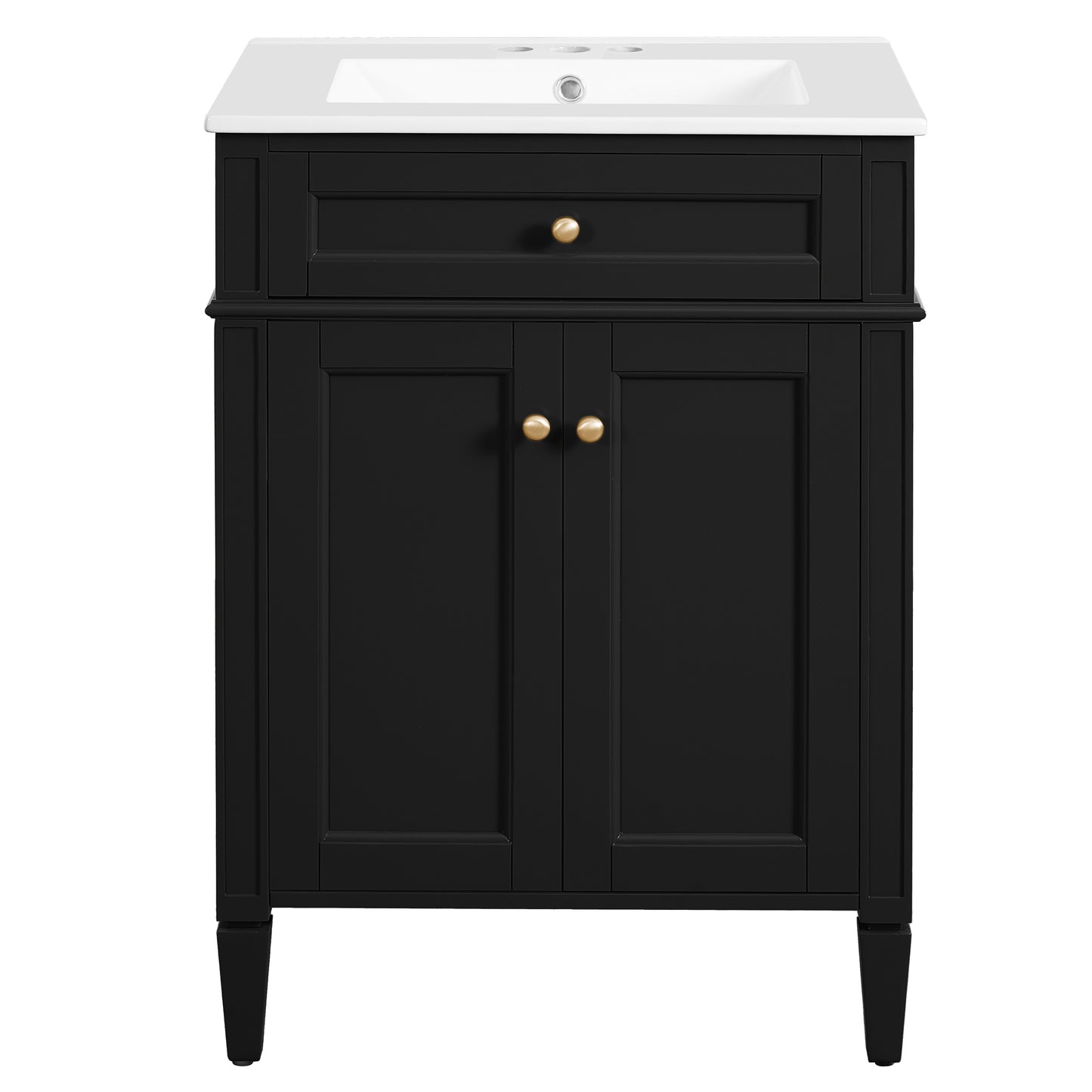 24" Black Bathroom Vanity with Soft-Close Doors & Storage