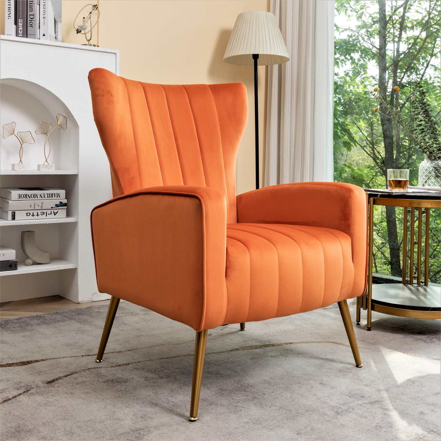 Velvet Accent Chair With Metal Legs, Modern Upholstered Armchair,