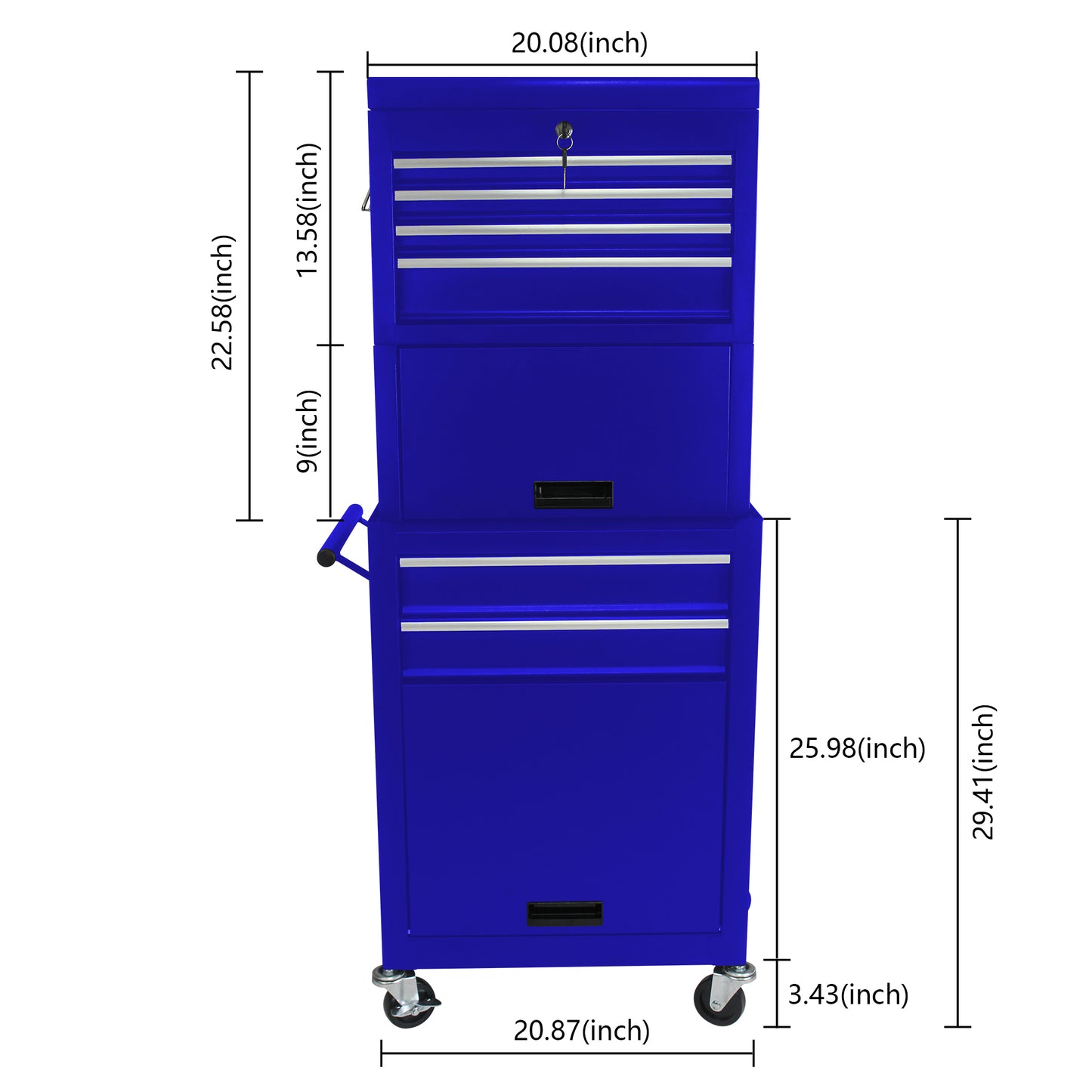 High Capacity Rolling Metal Tool Storage Cabinet with 6 Drawers - Blue