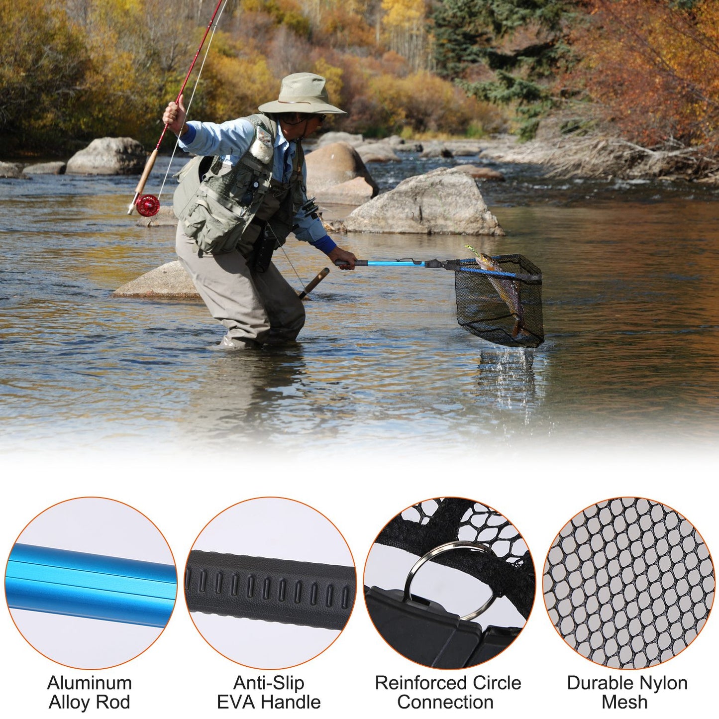 Foldable Fishing Net with Aluminum Alloy Handle - Black