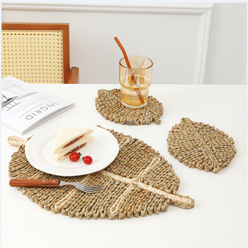 Handwoven Leaf-Shaped Coasters and Trivets for Home Decor, Thickened, Multiple Sizes