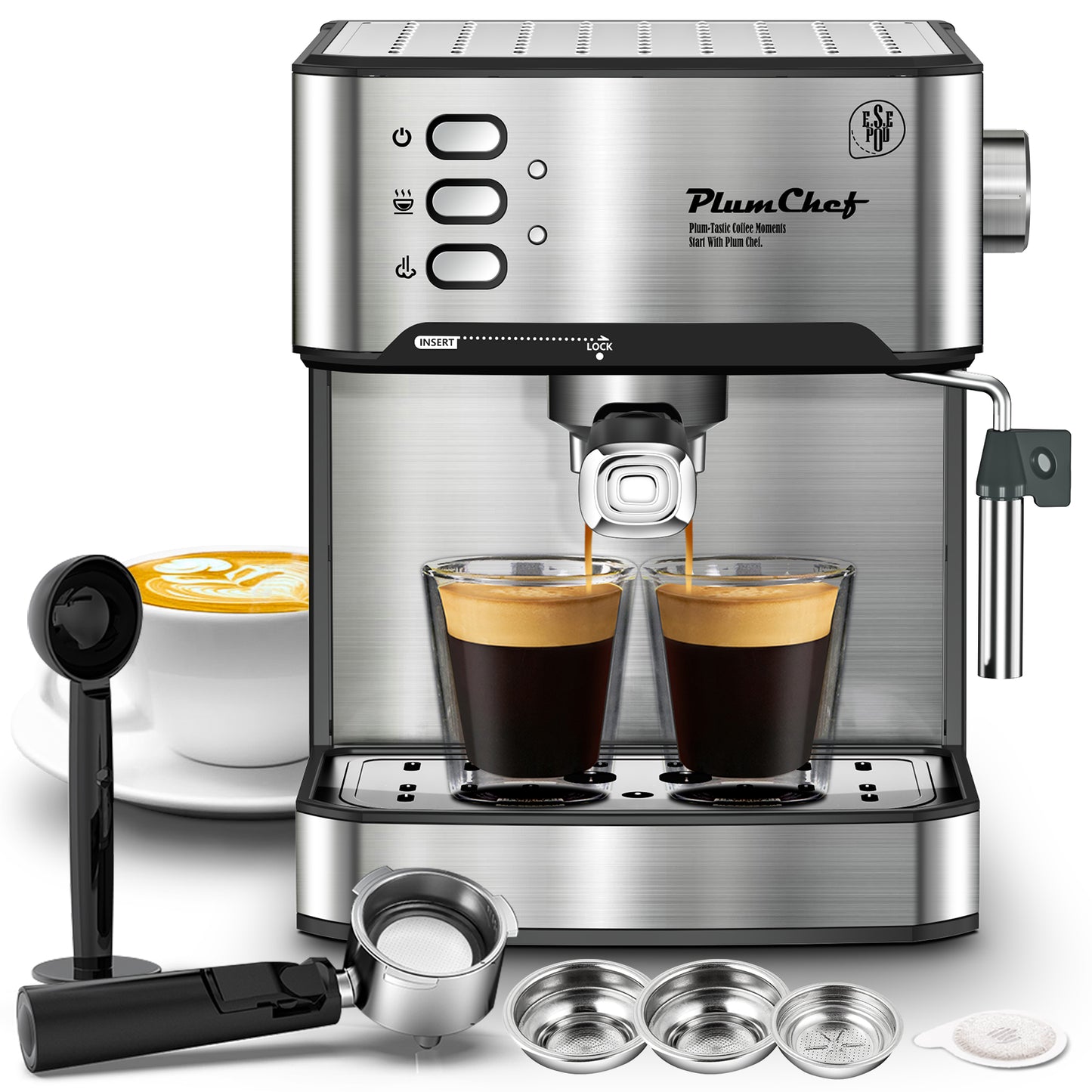 20 Bar Espresso Machine with Milk Frother, Single & Double Shot, ESE Pod Compatible
