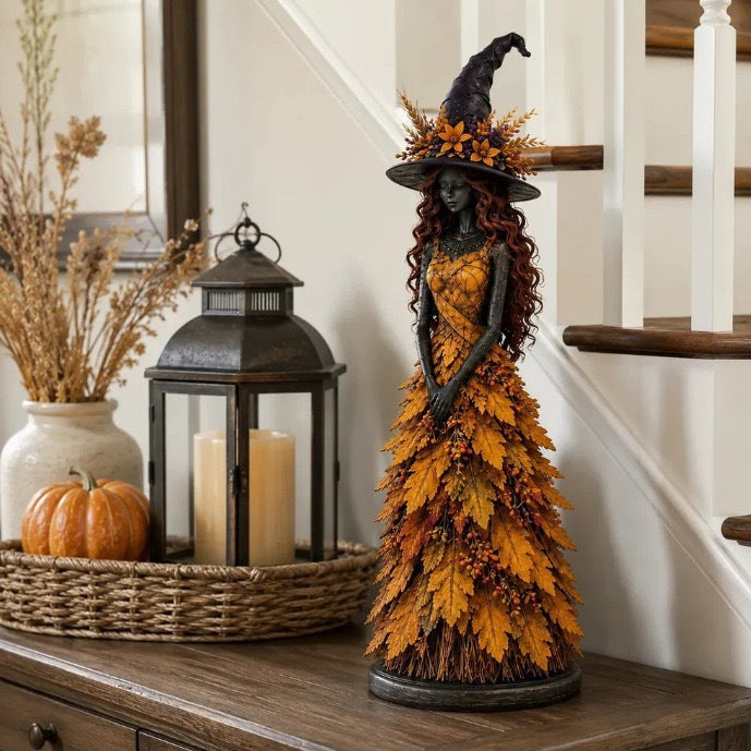 Halloween Witch Statue for Home Decor - Autumn Resin Ornament