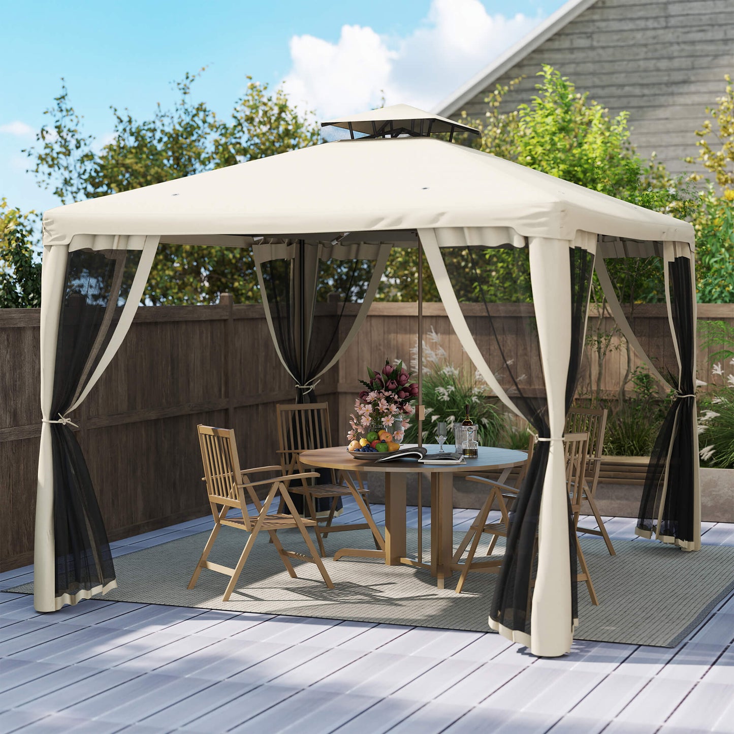10x10 Outdoor Gazebo Tent with Vented Roof & Netting - Taupe