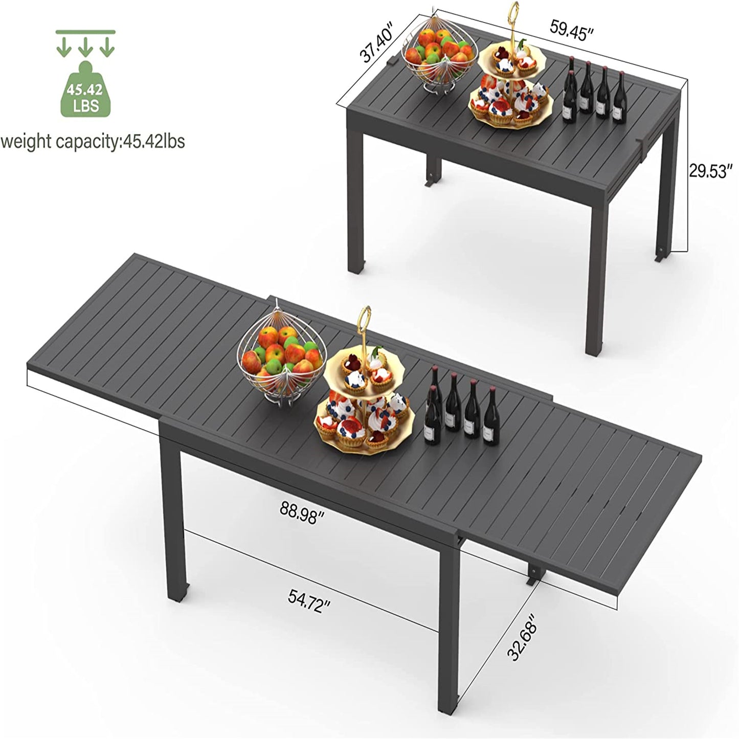Patio Dining Expandable Table, Metal Aluminum Outdoor Table For 6-8