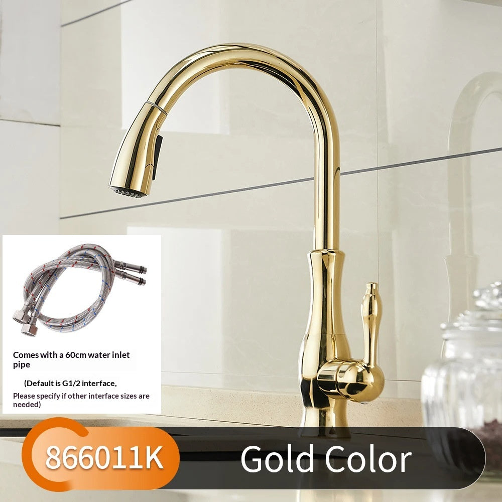 Kitchen Sink Hot and Cold Water Faucet Copper Finish with Inlet Pipe