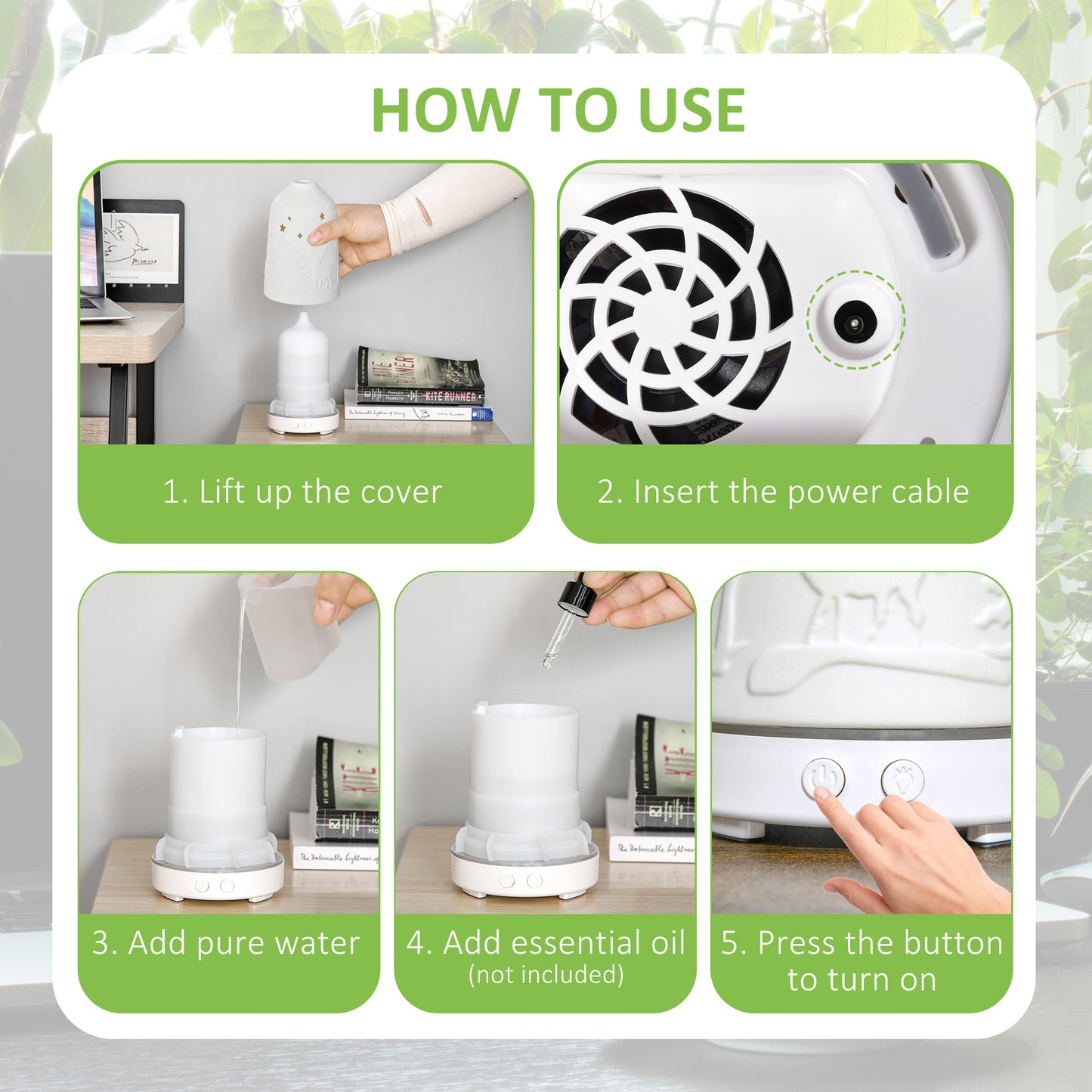 Ultrasonic Aromatherapy Diffuser with 7 LED Colors and Humidifier - 100ml, White