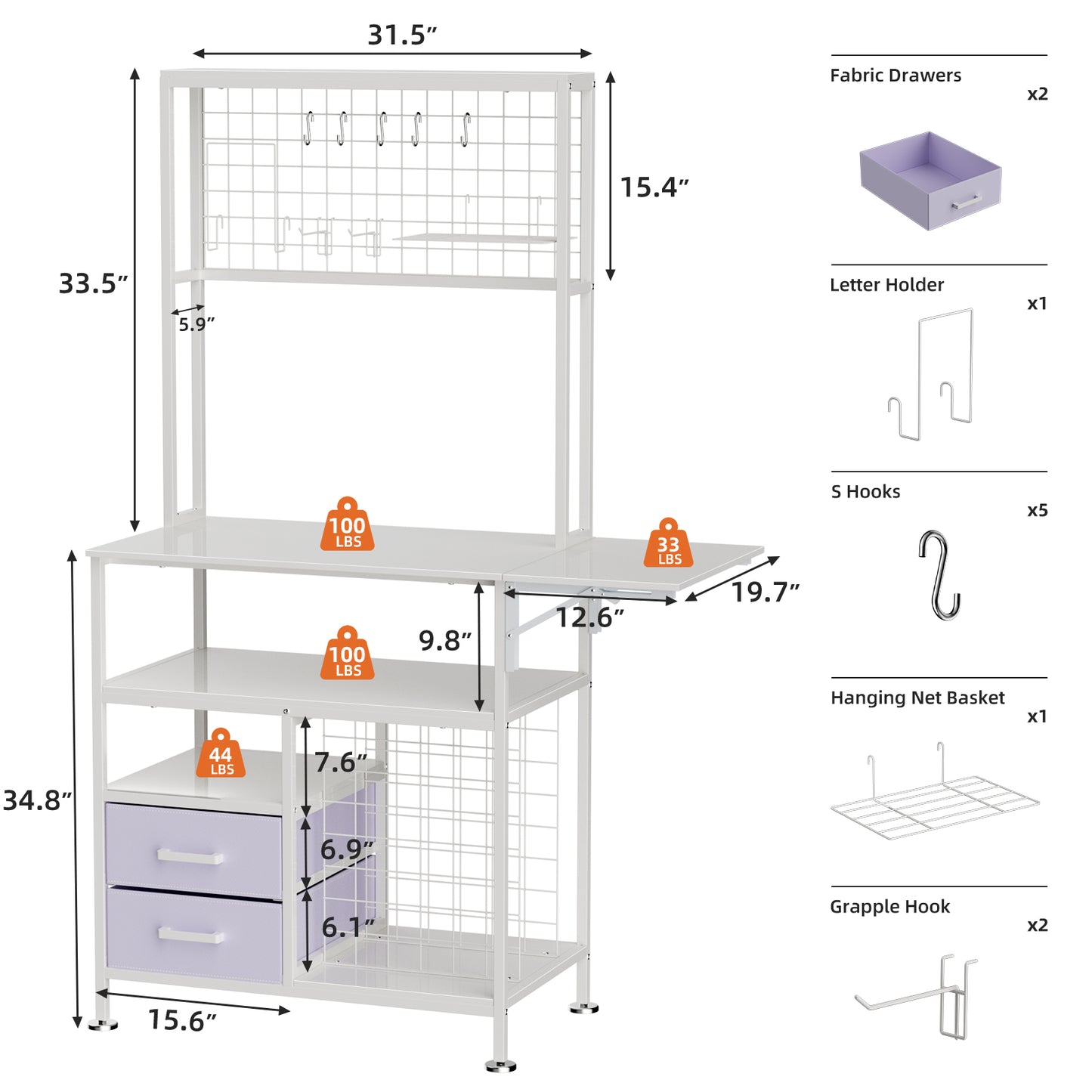 Foldable Heat Press Table with Storage & Pegboard - White